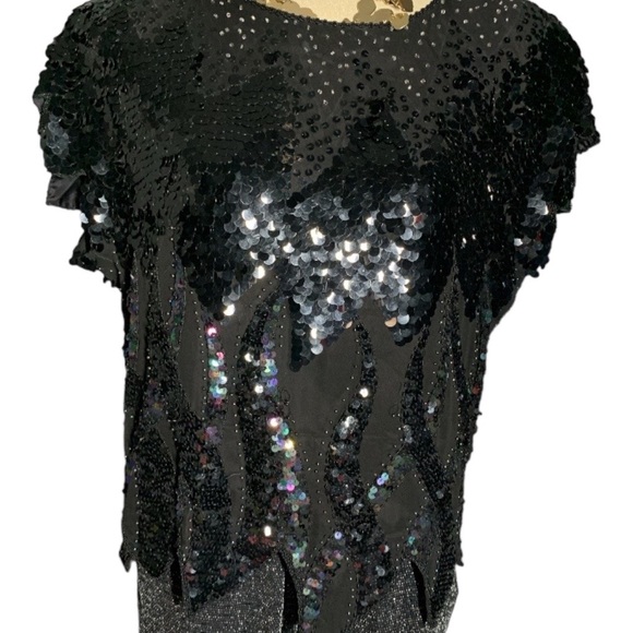 ADINA FASHIONS Gorgeous Elegant Black Embedded Sequins and Beads Top Size M - Picture 4 of 15